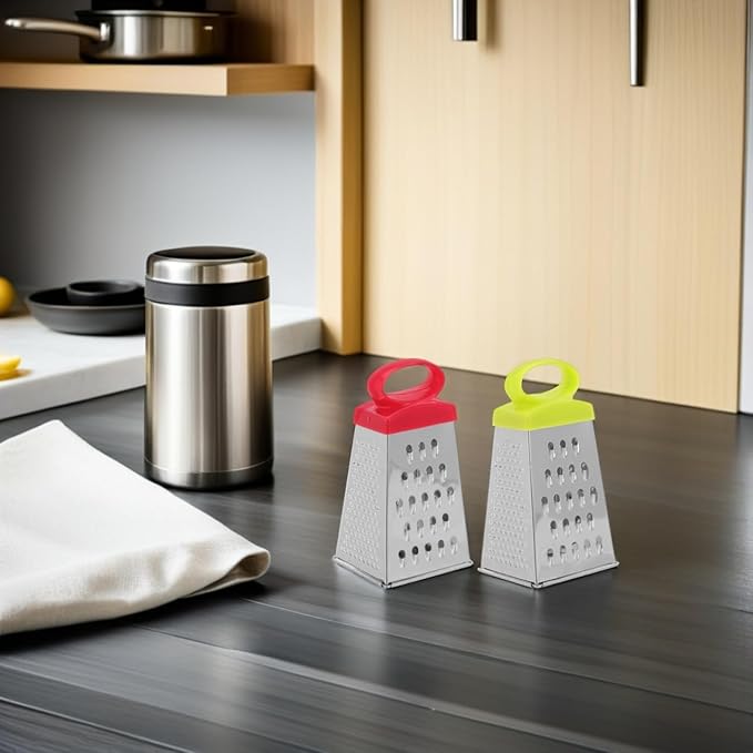 JOINPAYA 4 Pack Mini Box Grater Stainless Steel 4-Sided Kitchen Cheese Grater with Handle Small Manual Shredder for Cheese Carrot Ginger Garlic Chocolate