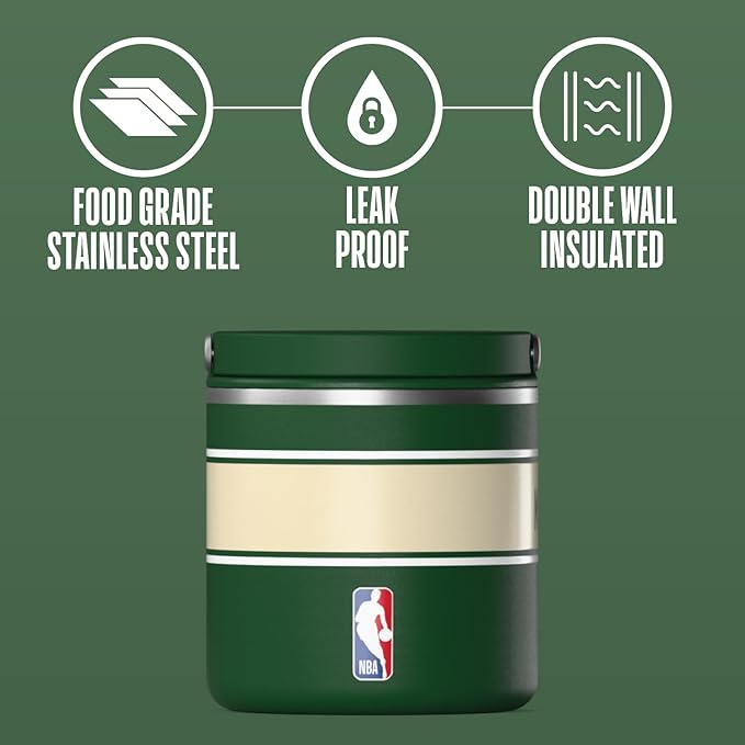 Hydrapeak x NBA Officially Licensed Milwaukee Bucks 25oz Stainless Steel Vacuum Insulated Thermos Food Jar with Handle, Wide Mouth Leak-Proof Soup Thermos for Adults, 10 Hours Hot and 16 Hours Cold