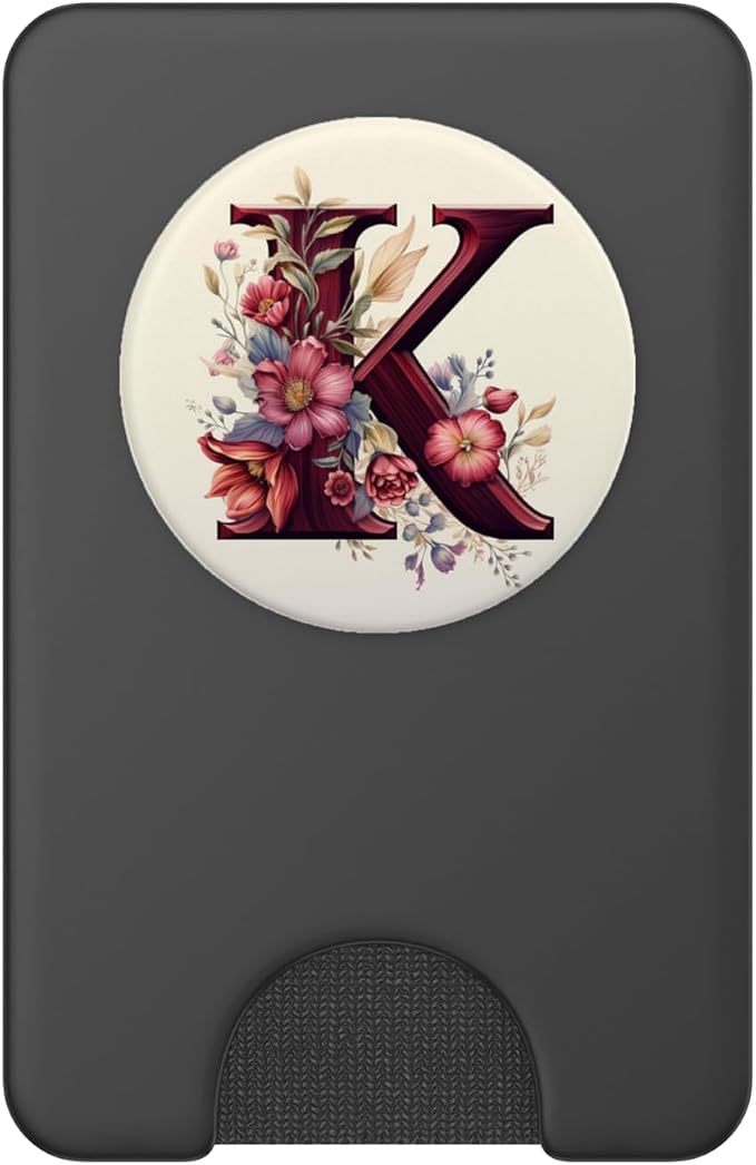 Beige Maroon Floral Initial Letter K Monogram Flowers PopSockets Adhesive PopGrip