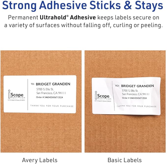 Avery Waterproof Labels with Ultrahold Permanent Adhesive, 2" x 4", Laser, 5-Pack, 2,500 Labels Total (05523)
