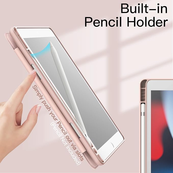 JETech Case Cover for iPad 9th/8th/7th Gen 10.2 Beige | Clear Transparent Back Pencil Holder Slim Shockproof Protection Tri-Fold Stand Auto Wake/Sleep