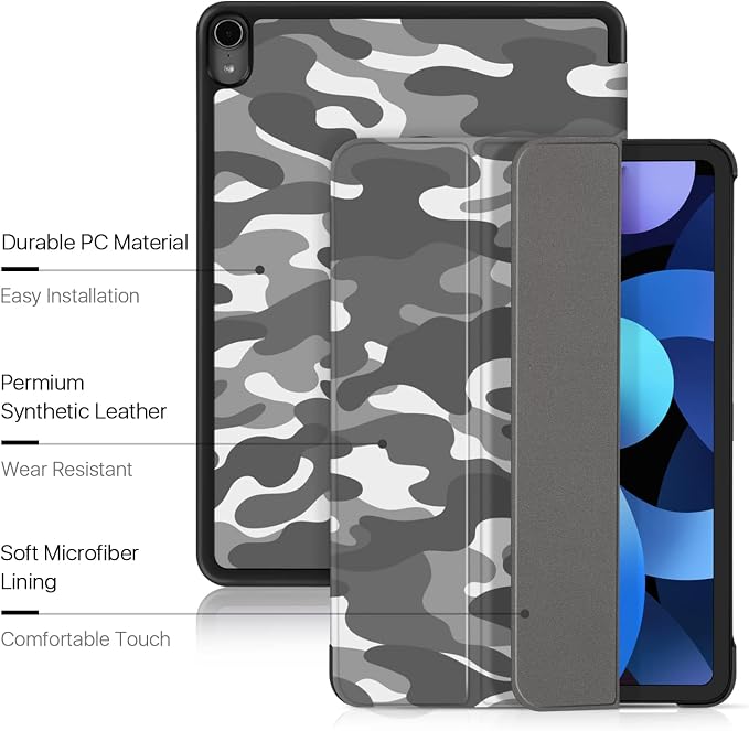 TNP Cover Case for iPad Air 11 Inch M2 6th 2024 5th 4th Generation(2022 2020) - 10.9 Almond Blossom Case with Pencil Holder for 2nd Gen Apple Pencil - Protective Cover with Trifold Stand