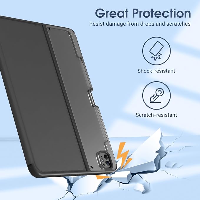 ProCase Clear Back Folio Book Case for iPad Pro 13 M5 / M4 Black | Hard Shell Protective Book Cover Built-In Pencil Holder Layout Convertible Tri-Angle Folio Stand
