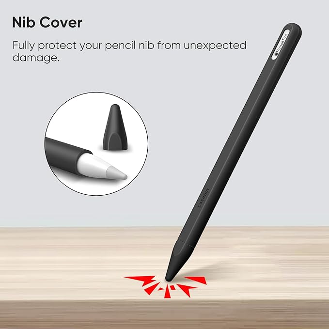 Fintie Silicone Sleeve for Apple Pencil Pro & Apple Pencil 2nd Generation, Light Pen Skin Case Cover Soft Protective Grip Holder with 2 Nib Covers Accessories, Black