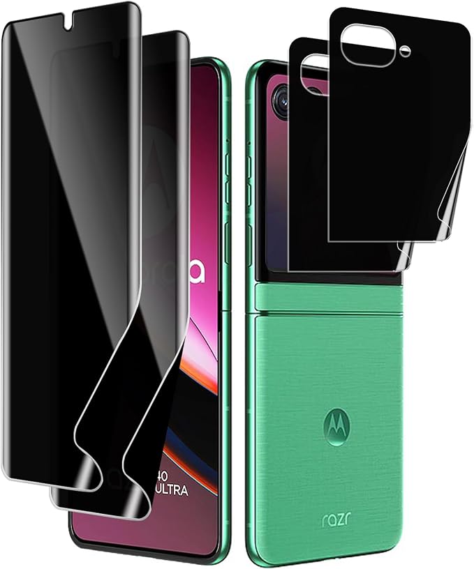 2 Pack Privacy Screen Protector for Motorola Razr Plus 2023 [2 Main Screen + 2 Front Screen] Matte Anti-Spy TPU Shield Anti Scratch Bubble Free Touch Sensitive Case Friendly