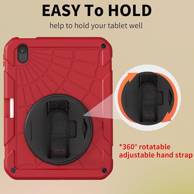 for iPad (A16) 11th/10th Generation Case 2025/2022 (11″/10.9″) Sturdy Heavy Duty Full-Body Shockproof Protective Case Rotating Stand Hand/Shoulder Strap (Black)