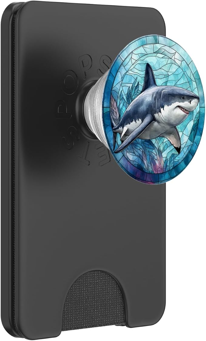Stained Glass Mosaic Ocean Great White Shark PopSockets Adhesive PopGrip