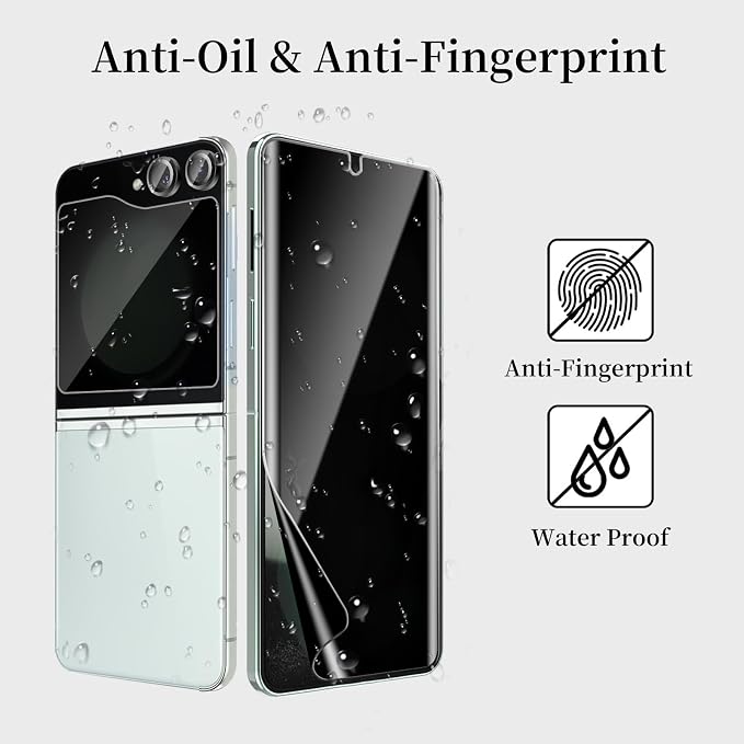 [6 Pack] for Samsung Galaxy Z Flip 6 Privacy Screen Protector 2 Pack Internal Anti-Spy Film + 2 Pack Outer Privacy Glass Screen Protector + 2 PCS Metal Camera Lens Protector Anti-Spy Case Friendly