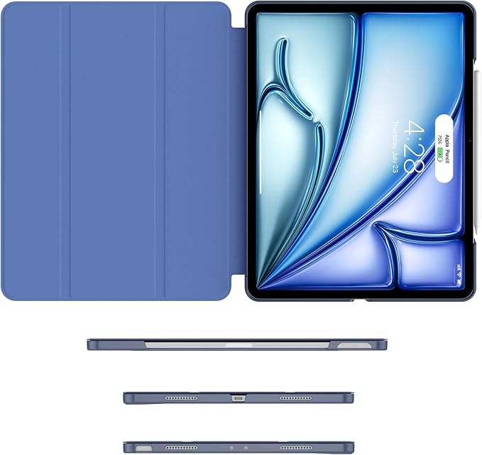Soke Case for iPad Air 13 Inch (M3/M2) 2025/2024iPad Pro 12.9 2022 2021(6th 5th Generation) - [Slim Trifold Stand + Auto Wake/Sleep]Protective Hard PC Back Cover (Black)