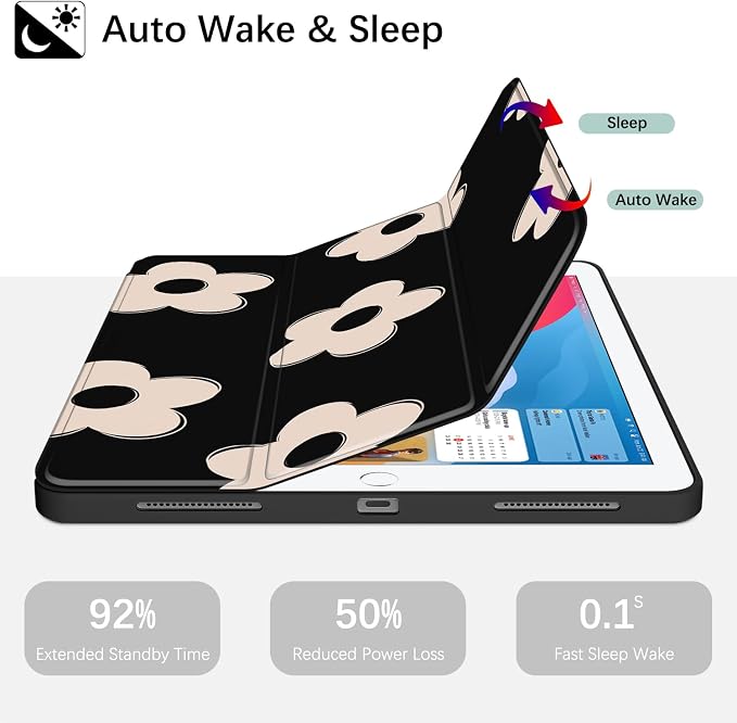 Case for iPad 6th / 5th Generation 9.7-inch iPad Air 2 /Air 1 | Smart Trifold Stand Shockproof Case with Pencil Holder Auto Wake/Sleep Cover Viewing &amp Typing Angles Black Flowers