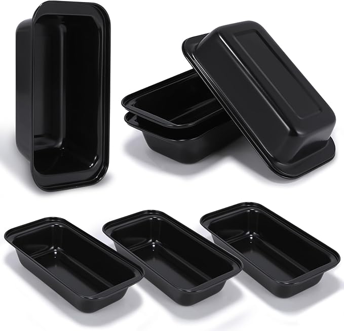 Yoehka 6 Pack Bread Pan Set, Non-Stick 8×4 Carbon Steel Loaf Pans, Black