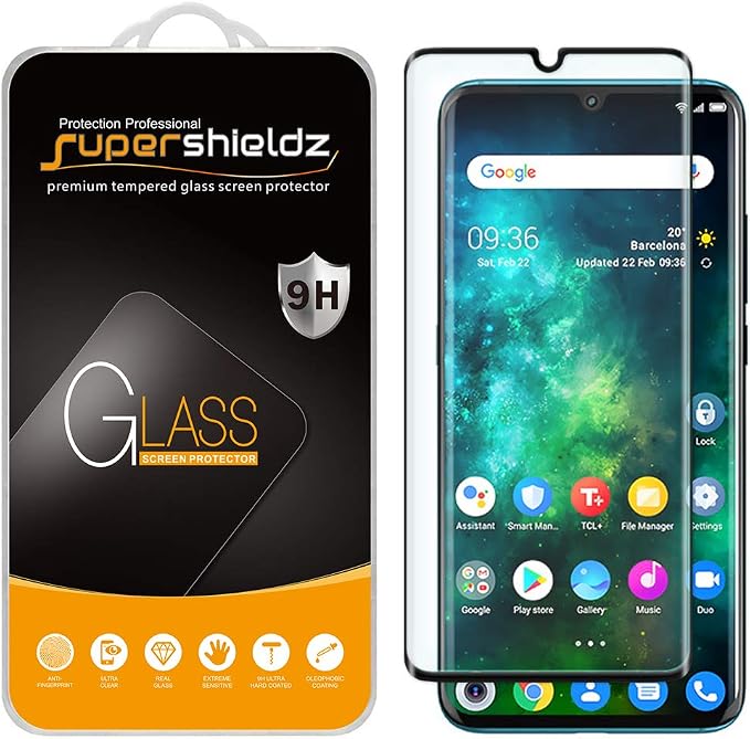 Supershieldz (2 Pack) Designed for TCL 10 Pro Tempered Glass Screen Protector (Full Cover) (3D Curved Glass) Anti Scratch Bubble Free (Black)