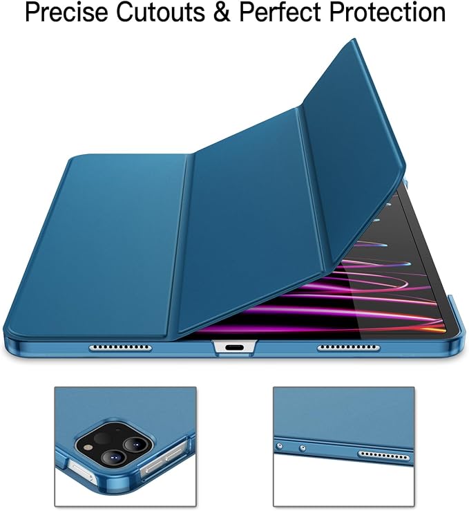 JETech Case Cover for iPad Pro 12.9 6th/5th Gen (2022/2021) Black | Slim Translucent Back Design Tri-Fold Stand Auto Wake/Sleep Lightweight Shockproof Protection