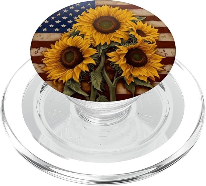 American Flag with Sunflowers PopSockets Adhesive PopGrip