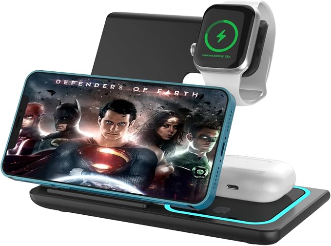Multifunctional 15w Foldable Wireless Phone Charger 3 in 1 Station Chargeur sans fils for iPhone Samsung for Apple Watch airpods
