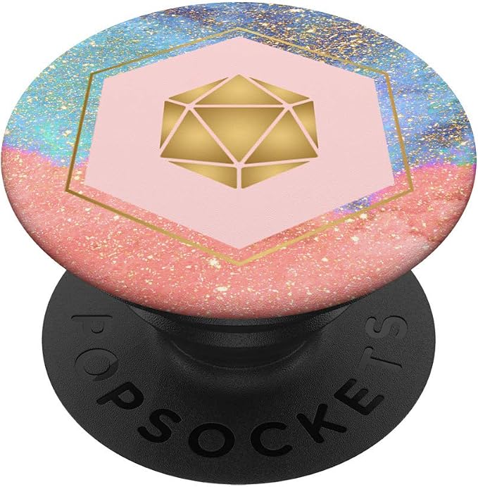 D20 Dice Tabletop Gamer Galaxy Dark Skies Gold Stars Design PopSockets PopGrip: Swappable Grip for Phones &amp Tablets