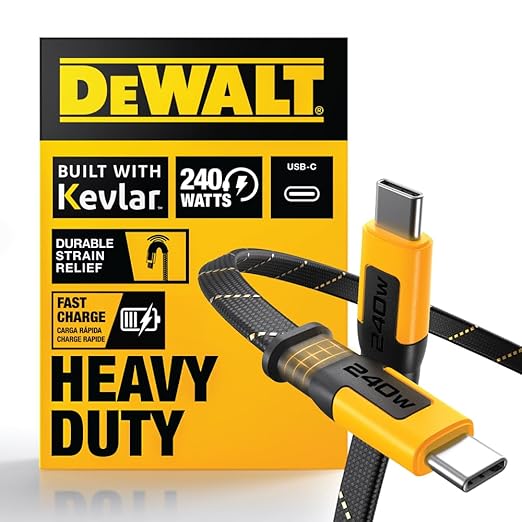 DEWALT Heavy Duty USB-C to USB-C Fast Charging Cable 1FT | Flat 240W Type-C Fast Charging Cable for iPhone 17/16/15 Pro Max Samsung Galaxy MacBook iPad Pixel 2-Pack