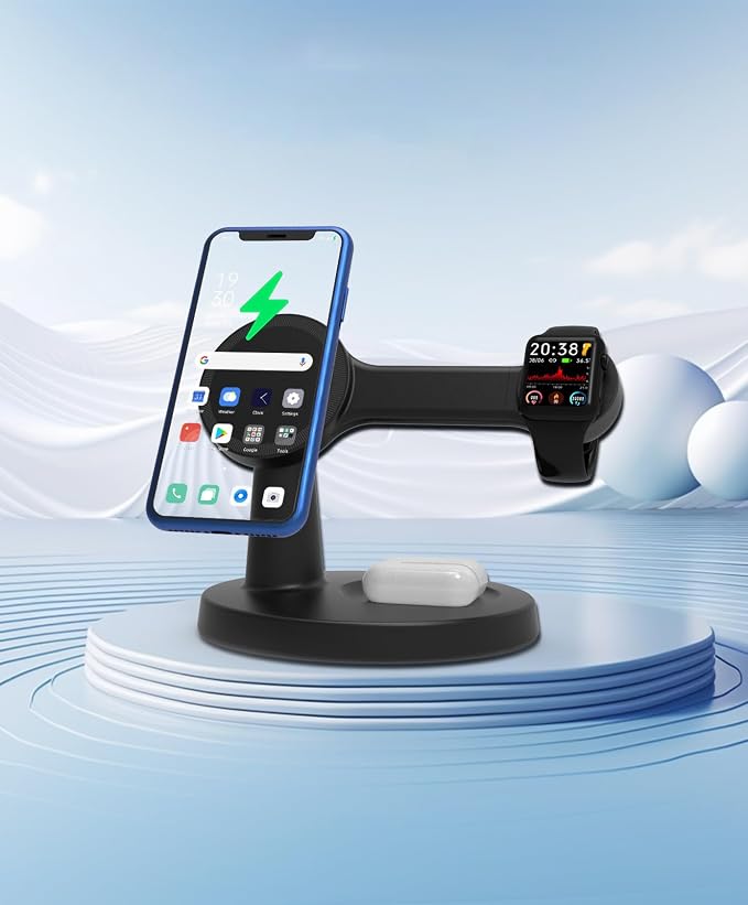 3 in 1 Charging with Our Wireless Charger Charge After Placing for Your Desk or NightstandBlack