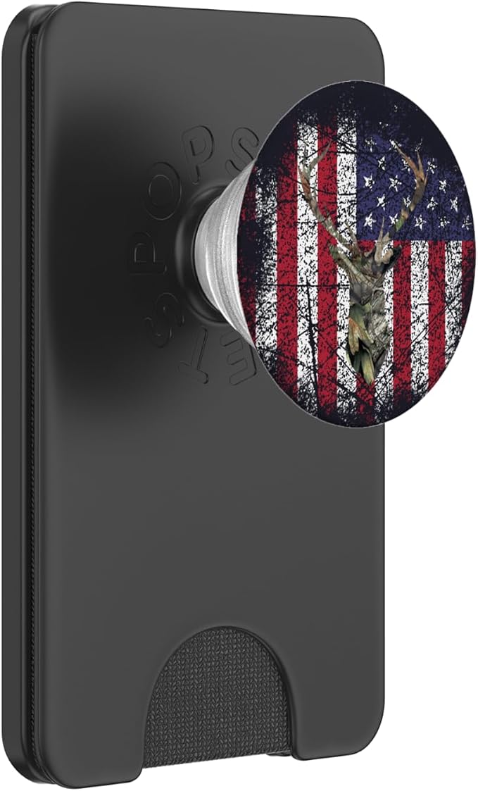 Deer Buck Hunting USA Flag Brown Camouflage Red White Blue PopSockets Adhesive PopGrip