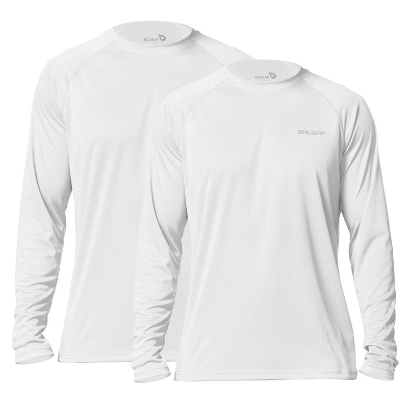 baleaf Mens UPF 50+ Sun Protection Shirts Long Sleeve Rash Guard, Quick Dry 4-Way Stretch for Fishing Swimming Surfing 2 Pack-White 2XL
