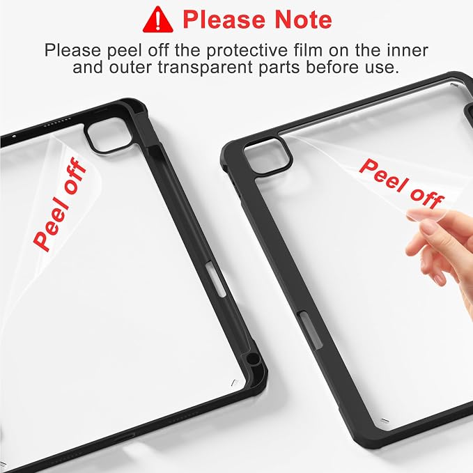 Clear Case for iPad Pro 12.9 inch 6th/5th/4th/3rd Gen 2022/2021/2020/2018 with Pencil Holder Lightweight Shockproof Trifold Stand Transparent Acrylic Back Cover Auto Wake/Sleep Black