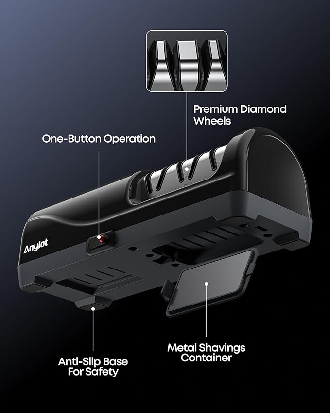 Electric Knife Sharpener for Kitchen, 3-Stage, 100% Diamond, Fast, Repair