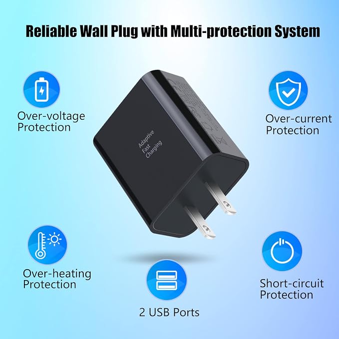 Dual USB Wall Charger Costyle 3 Pack 30W 2 Ports Adaptive Fast Charging Block Quick Fast Charger 3.0 &amp 5V 2.4A Wall Plug Compatible iPhone 13 12 11 XS MaxGalaxy A16 S10 S9Note 9 10Pixel (Black