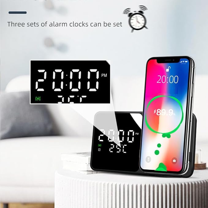 IHAO 3in1 Multifunctional Foldable Wireless Charging Station with LED Ambient Night Light Fast QC3.0 Charger for Phone iWatch Headphone Space-Saving Auto-Shutoff &amp Overcharge Protection-Black