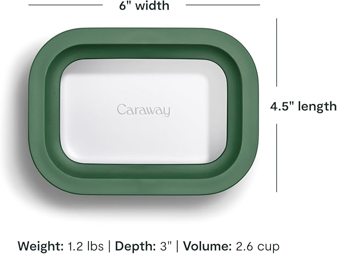 Caraway Mini Rectangle Food Storage Container - 2.6 Cup Glass Storage Container for Food - Non-Toxic Ceramic-Coated Glass - Air Release Technology - Compact & Stackable Design - Sage