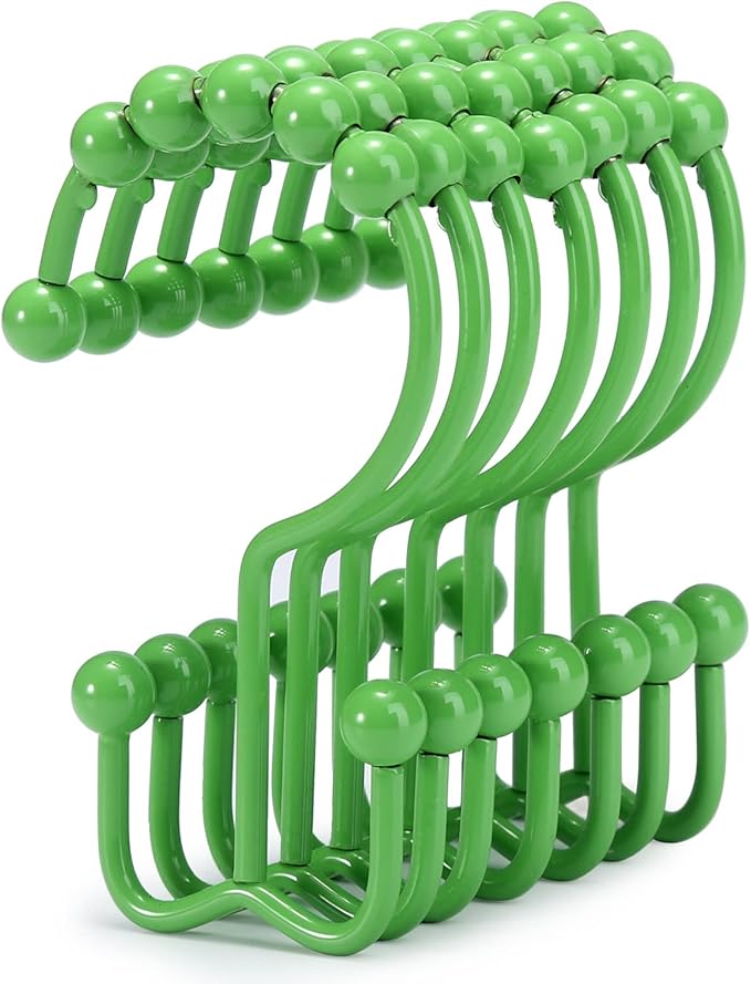 Shower Curtain Hooks, Goowin Shower Curtain Rings, Stainless Steel Shower Curtain Hooks Rust Proof Free Sliding Double Shower Hooks for Curtain, Shower Curtains & Liners (Green)