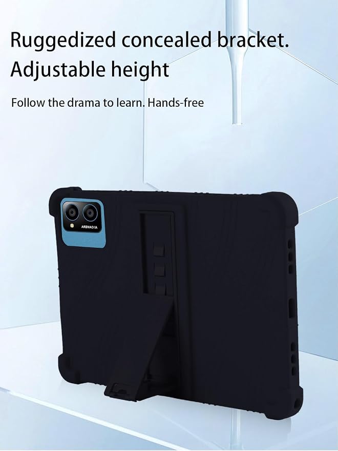 for TabneraX UTbook Android 15 Gaming Tablet10 2.5K Ultra Clear Display Tablet Model CaseSoft Silicone Adjustable Stand Cover Lightweight Kids FriendlyBlack.