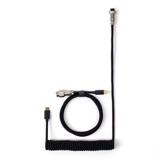 Keychron Custom Coiled Aviator USB-C Cable Black 5-Pin (GX12) Detachable Metal Connector USB-A Adapter Durable Braided Cable for Mechanical Keyboards Charging &amp Data Transfer