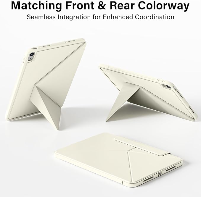 Aoub Case for iPad (A16) 11th Generation Case 11 Inch 2025 iPad 10th Generation 10.9 Inch 2022 Magnetic Buckle Magnetic Attachment Slim Trifold Stand Smart Cover Auto Wake/Sleep Cream White