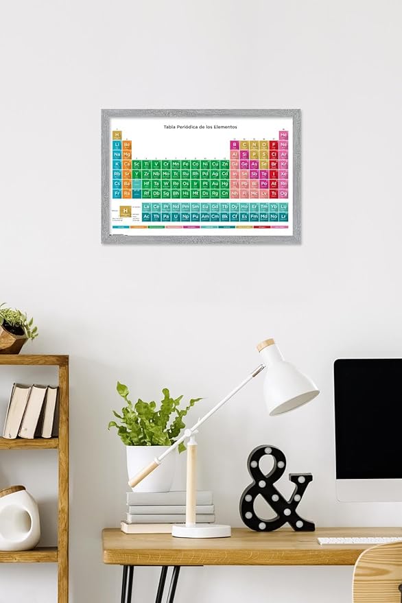 Periodic Table Of Elements - Spanish Wall Poster, 22.4L" x 14.7W", Gray Framed Version