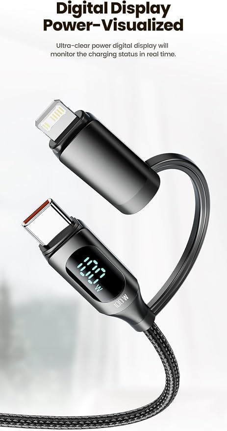 Tron 25W USB-C Power Adapter with 5FT 2-in-1 Digital Display Braided Cable – Fast Charging Solution for Home Office and Travel Use TR69