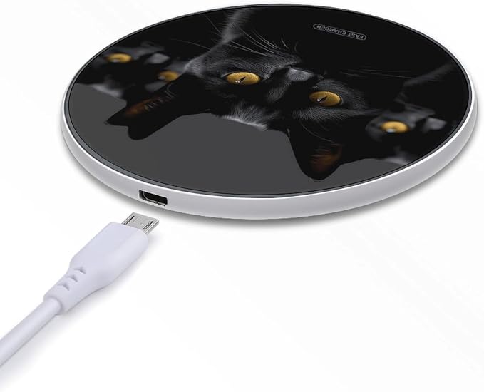 Black Cats Eyes Wireless Charger with Aluminum Alloy Frame Qi Certified Fast Wireless Charging Pad 10W Charging Station Portable Phone Charger for All Wireless Charging Phone