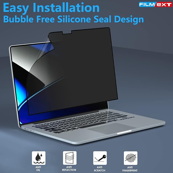 FILMEXT Privacy Screen for Macbook Pro 14 inch (2025-2021, M4 M3 M2 M1), Removable Macbook pro 14.2" A3112 A3401 A2992 A2918 A2779 A2442 Privacy Laptop Screen Filter Anti-Spy/Anti-Glare/Eye Care