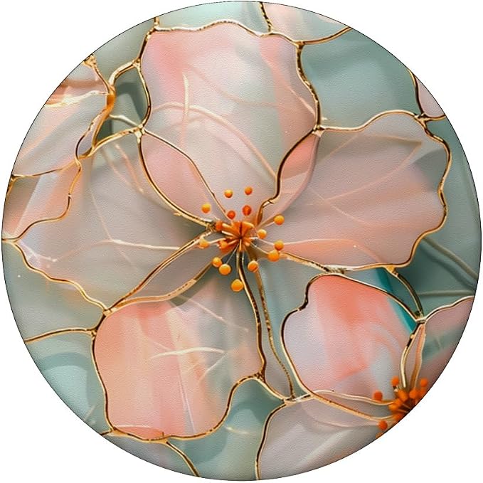 Pink and Coral Blossoms in Stained Glass Style A Floral PopSockets PopGrip for MagSafe
