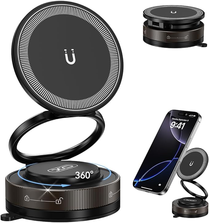 Nano Gel Car Phone Holder, 360°Rotation Adjustable Magnetic Cellphone Mount Foldable Car Phone Stand Strong Suction Phone Holders for Car/Makeup/Gym/Mirror,Fit for All Magsafe Smartphones