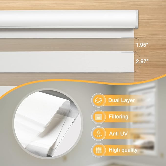 MUSCLEAREA Motorized Blinds with Remote, Cordless Automatic Zebra Shades, Smart Blind for Windows, White, 46 x 72