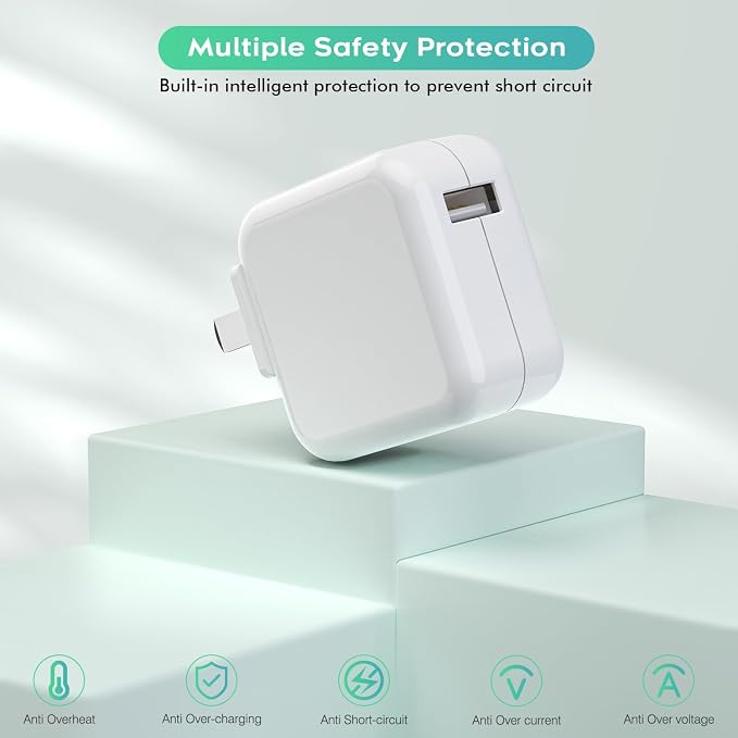 iPad ChargerFast Charge iPhone10FT i-Pad Charging Cord 12W i Pad Charger Fast Charging Block Foldable Portable Travel Plug with Extra Long Lightning Cable Cord Compatible with iPad/iPhone/Airpod