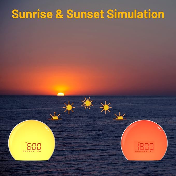 Audio and Video Receivers Sound Machine Alarm Clock Sunrise Wake Up Light with 25 Sounds Simulation Dual Alarms Bedroom Kids Adults Heavy Sleepers 12 Colors Nightlight Sleep Aid Snooze Timer Mode