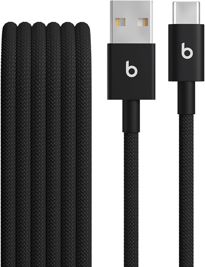 Beats 240W USB-C to USB-C Braided Cable Fast Charging Durable/Tangle Free Compatible with Apple and Android Devices (3 m/10 ft) – Bolt Black