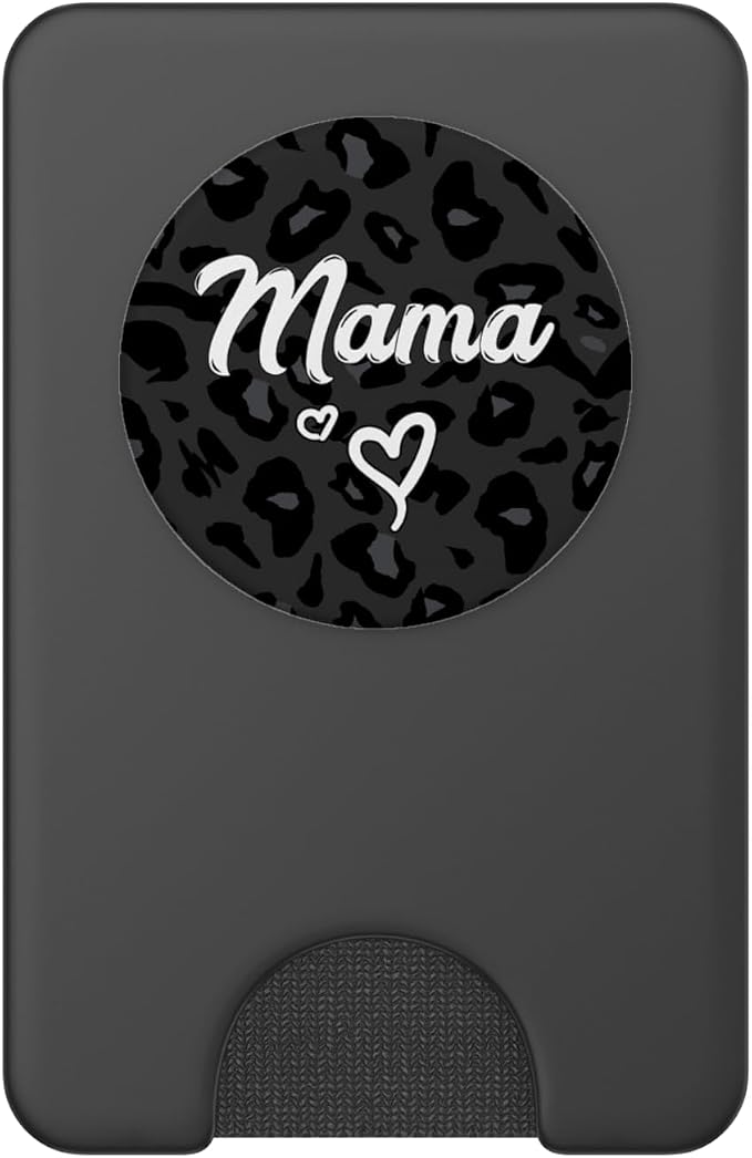 Mama Text for Mommy in Black Cheetah Pattern with Heart PopSockets Adhesive PopGrip