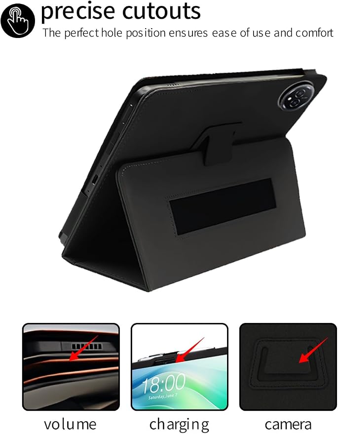 for FEONAL D126 11 Inch Android 14 Tablet CaseFolding Stand Protective Cover with Pencil Holder and Wrist StrapFull Protection Premium PU Scratch Resistant(Black)