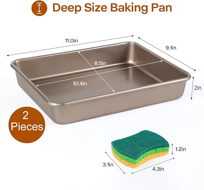 Barlket Rectangle Cake Pan, 9x11 Baking Pan Nonstick, Golden, Easy Release