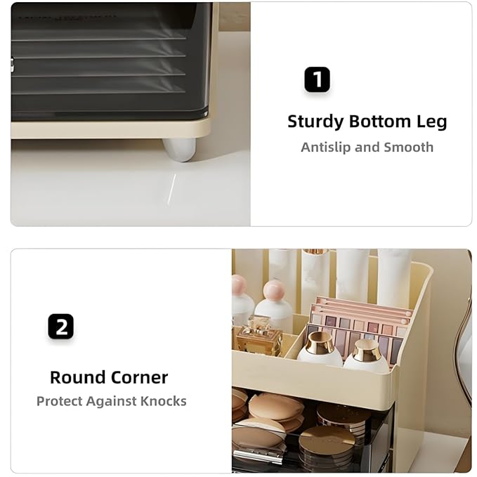Makeup Organizer with Drawers, Large Capacity Cosmetics Display Case for Vanity, Countertop Storage Organizer for Office Bathroom, Beauty and Skincare Holder for Lipstick Brush Eyeshadow