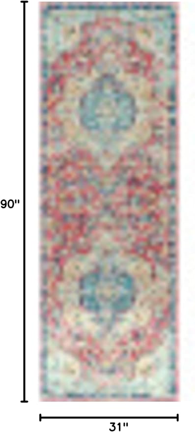 Livabliss Area Rugs - 3x7 Romaine Vintage Boho Rose Navy Sky Blue Runner Area Rug for Living Room Bedroom - Floral Medallion Stain Resistant Carpet for Kitchen, Nursery, Office (2'7" x 7'6", Runner)