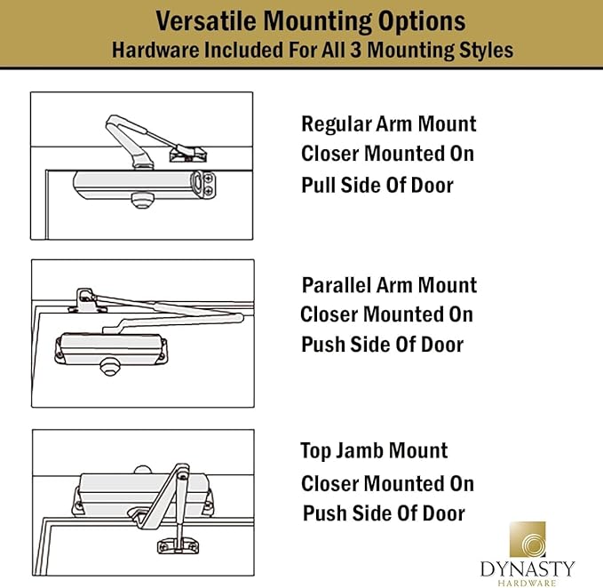 Dynasty Hardware Door Closer, Grade 1 Heavy Duty Commercial Hydraulic Closer, Self-Closing, Adjustable Spring Size 1-6, ADA Compliant, Surface Mount, Black, Series 8500