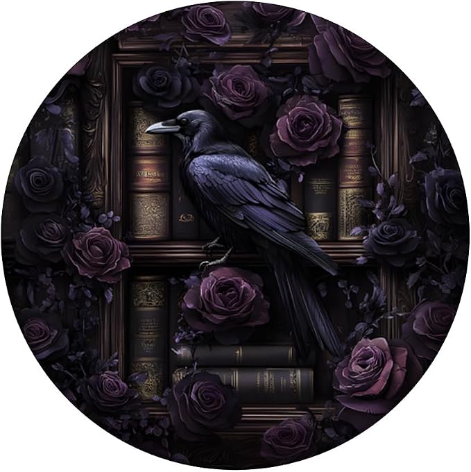 Dark Gothic Bookshelf with Raven and Moody Purple Roses PopSockets Adhesive PopGrip